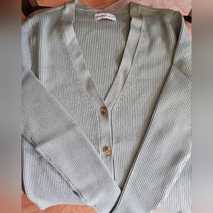 Nine West Ribbed V-Neck Cardigan - Light Green